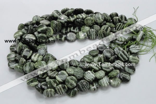 CSJ43 15.5 inches 15mm flat round green silver line jasper beads