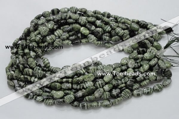 CSJ50 15.5 inches 8*12mm oval green silver line jasper beads