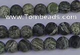 CSJ501 15.5 inches 6mm round matte green silver line jasper beads