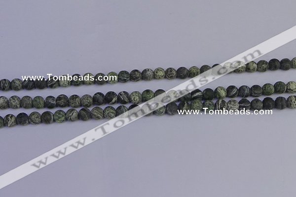 CSJ501 15.5 inches 6mm round matte green silver line jasper beads