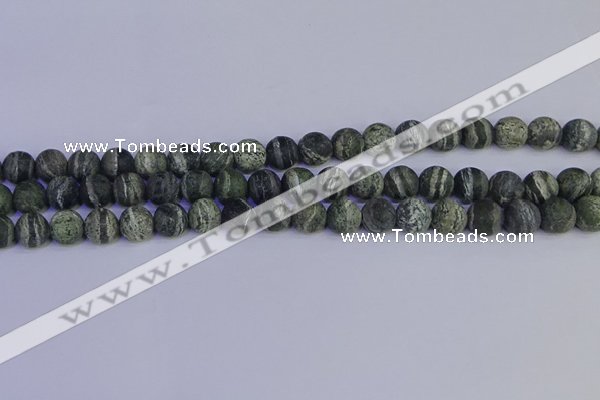 CSJ502 15.5 inches 8mm round matte green silver line jasper beads