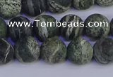 CSJ503 15.5 inches 10mm round matte green silver line jasper beads