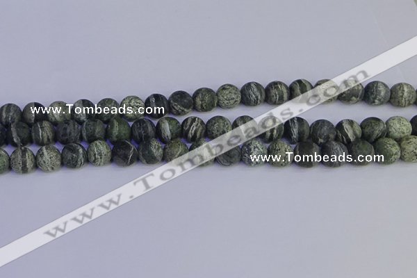 CSJ503 15.5 inches 10mm round matte green silver line jasper beads