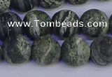 CSJ504 15.5 inches 12mm round matte green silver line jasper beads