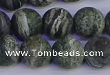 CSJ505 15.5 inches 14mm round matte green silver line jasper beads