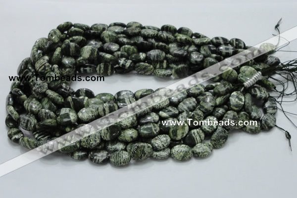 CSJ51 15.5 inches 10*14mm oval green silver line jasper beads