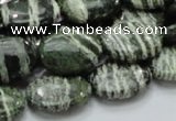 CSJ52 15.5 inches 13*18mm oval green silver line jasper beads