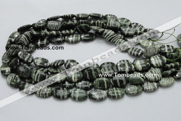 CSJ52 15.5 inches 13*18mm oval green silver line jasper beads