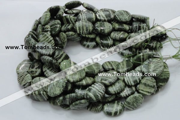 CSJ54 15.5 inches 18*25mm oval green silver line jasper beads