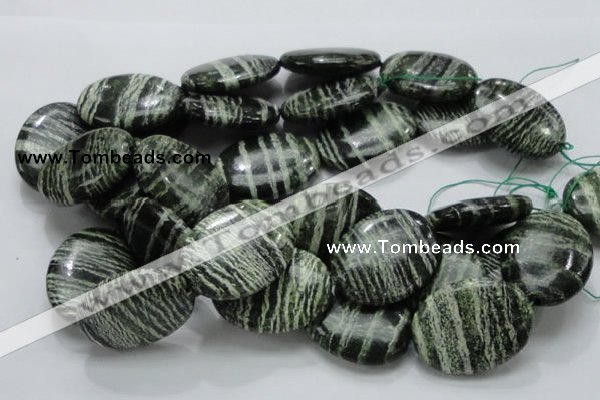 CSJ56 15.5 inches 30*40mm oval green silver line jasper beads