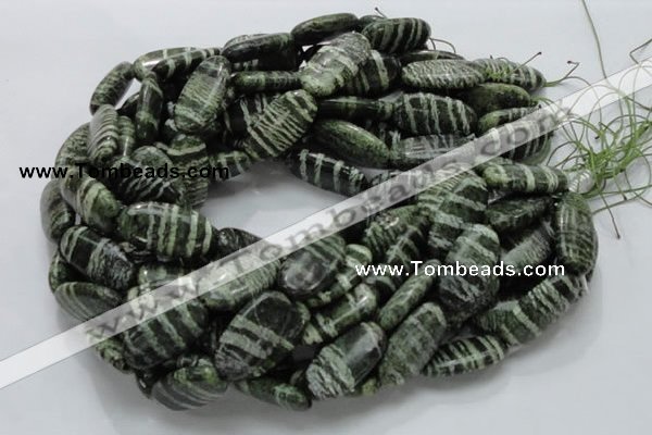 CSJ57 15.5 inches 15*30mm oval green silver line jasper beads