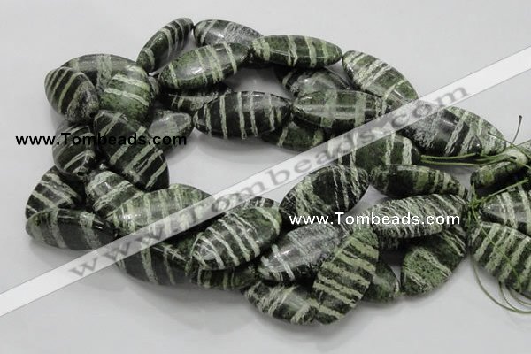 CSJ58 15.5 inches 20*40mm oval green silver line jasper beads