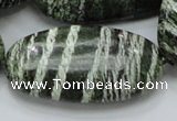 CSJ59 15.5 inches 25*50mm oval green silver line jasper beads