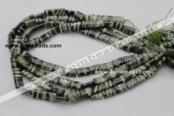 CSJ60 15.5 inches 10*14mm rectangle green silver line jasper beads