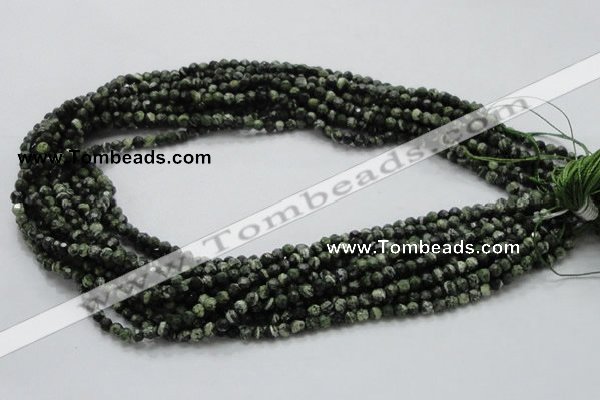 CSJ62 15.5 inches 4mm faceted round green silver line jasper beads