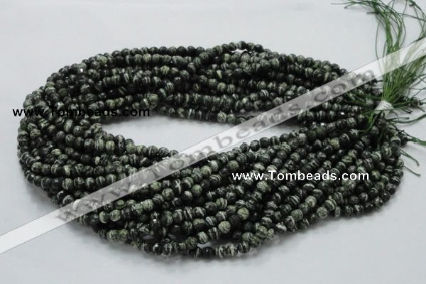 CSJ63 15.5 inches 6mm faceted round green silver line jasper beads