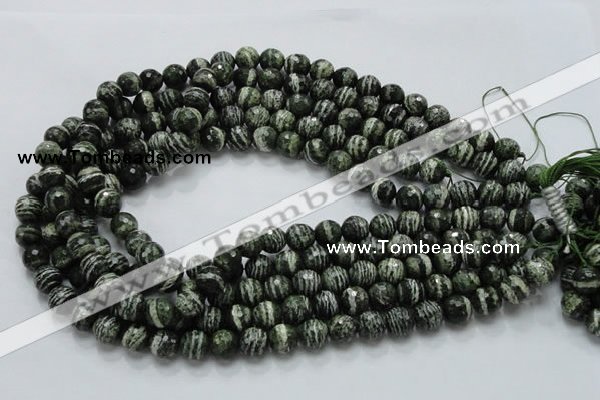 CSJ65 15.5 inches 10mm faceted round green silver line jasper beads