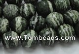 CSJ66 15.5 inches 12mm faceted round green silver line jasper beads