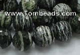 CSJ67 15.5 inches 14mm faceted round green silver line jasper beads