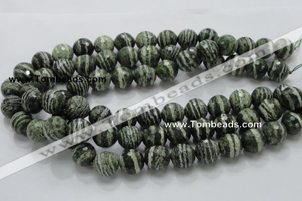 CSJ68 15.5 inches 16mm faceted round green silver line jasper beads