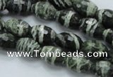 CSJ71 15.5 inches 10*14mm faceted rice green silver line jasper beads