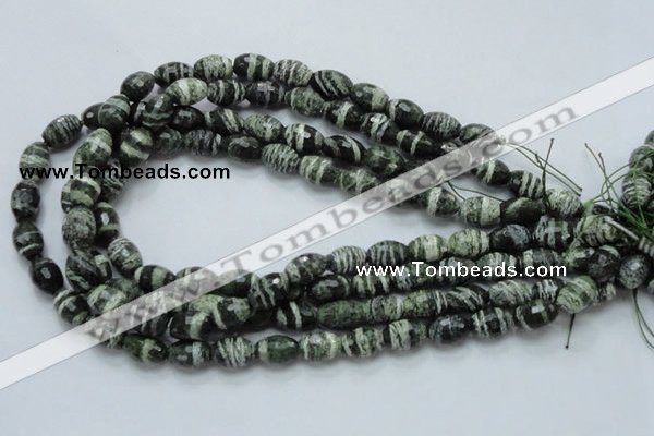 CSJ71 15.5 inches 10*14mm faceted rice green silver line jasper beads