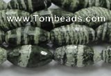 CSJ72 15.5 inches 10*20mm faceted rice green silver line jasper beads