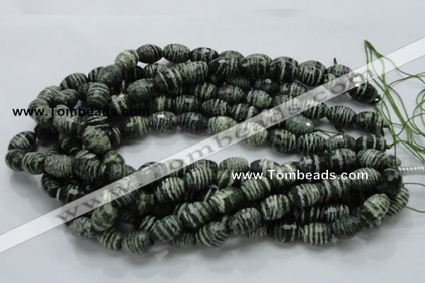 CSJ73 15.5 inches 11*16mm faceted rice green silver line jasper beads