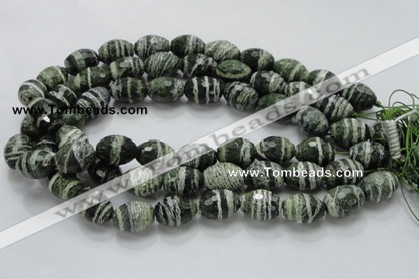 CSJ74 15.5 inches 15*20mm faceted rice green silver line jasper beads