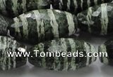 CSJ75 15.5 inches 15*30mm faceted rice green silver line jasper beads