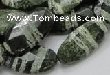 CSJ80 15.5 inches 15*30mm faceted oval green silver line jasper beads