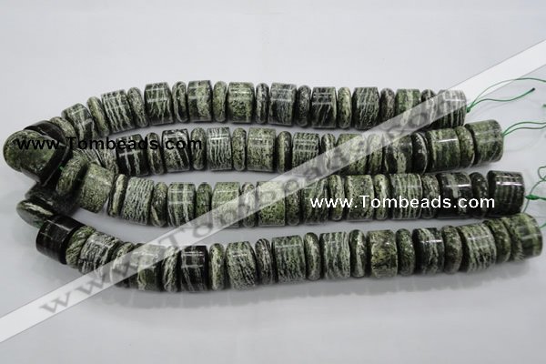 CSJ85 15.5 inches 6*18mm & 12*18mm rondelle green silver line jasper beads