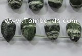 CSJ86 Top-drilled 10*14mm faceted teardrop green silver line jasper beads