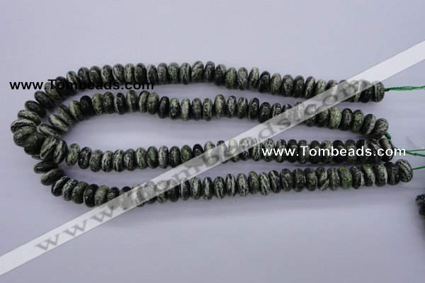 CSJ89 15.5 inches 6*12mm rondelle green silver line jasper beads