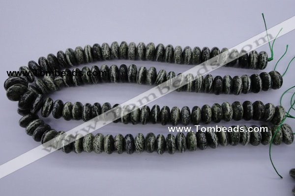 CSJ90 15.5 inches 7*14mm rondelle green silver line jasper beads