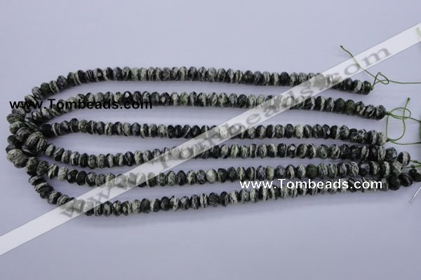 CSJ91 15.5 inches 5*8mm faceted rondelle green silver line jasper beads