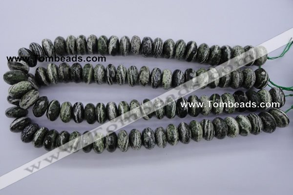 CSJ92 15.5 inches 8*16mm faceted rondelle green silver line jasper beads