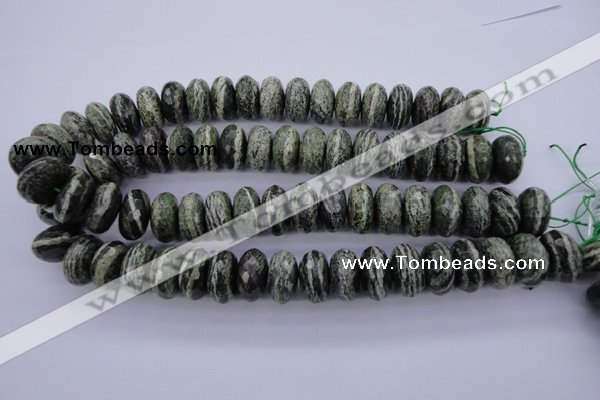 CSJ93 15.5 inches 10*20mm faceted rondelle green silver line jasper beads