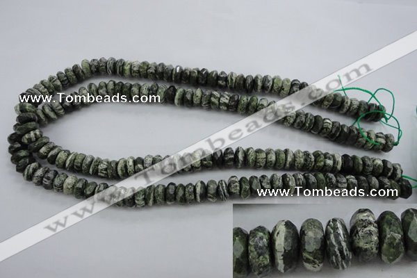 CSJ95 15.5 inches 5*10mm faceted rondelle green silver line jasper beads