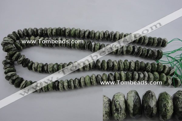 CSJ96 15.5 inches 6*12mm faceted rondelle green silver line jasper beads