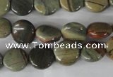 CSL115 15.5 inches 12mm flat round silver leaf jasper beads wholesale