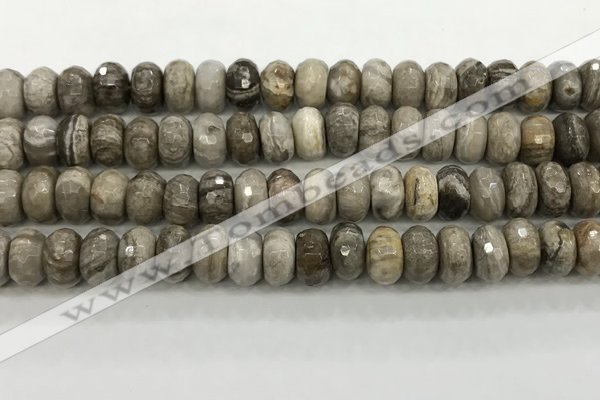 CSL133 15.5 inches 6*10mm faceted rondelle sliver leaf jasper beads