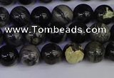 CSL211 15.5 inches 6mm round black silver leaf jasper beads