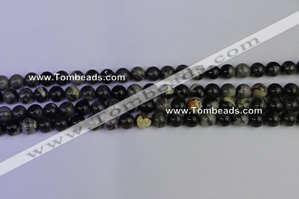 CSL212 15.5 inches 8mm round black silver leaf jasper beads