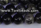 CSL215 15.5 inches 14mm round black silver leaf jasper beads