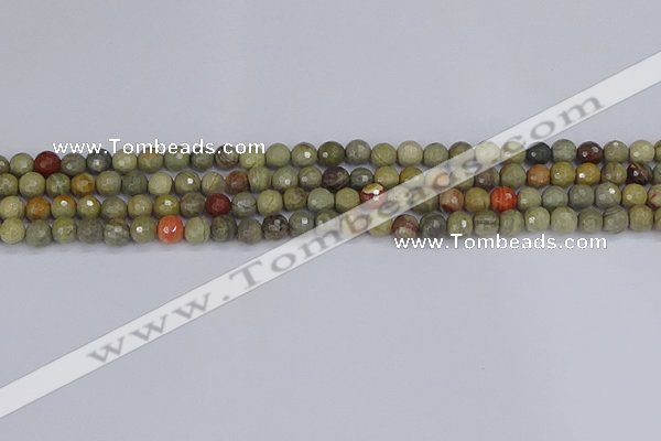 CSL230 15.5 inches 4mm faceted round silver leaf jasper beads