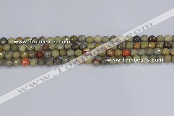 CSL231 15.5 inches 6mm faceted round silver leaf jasper beads