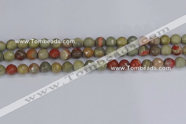 CSL232 15.5 inches 8mm faceted round silver leaf jasper beads