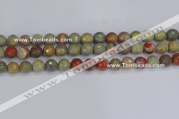 CSL234 15.5 inches 12mm faceted round silver leaf jasper beads