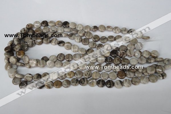 CSL27 15.5 inches 10mm flat round silver leaf jasper beads wholesale